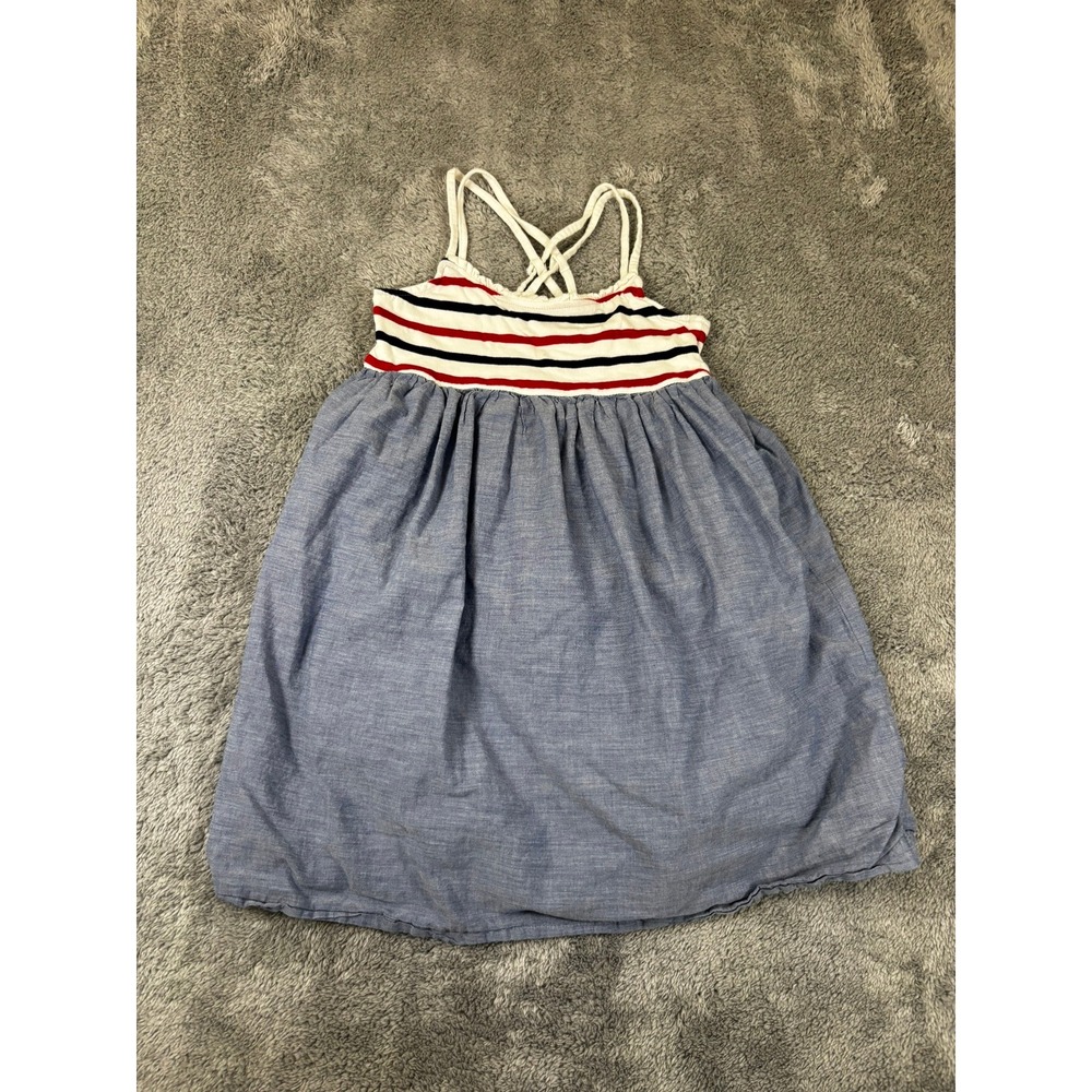 Gap Kids Girls Blue Chambray Striped Bodice Crisscross Strap Dress Small S